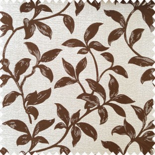 Chocolate brown and cream color natural floral leaf design with texture finished background polyester main curtain